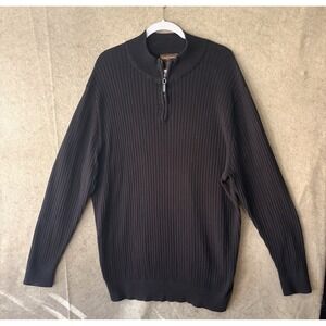 Oak Hill Ribbed Knit Sweater Mens Sz 1XLT Black 1/4‎ Zip Pullover Classic
